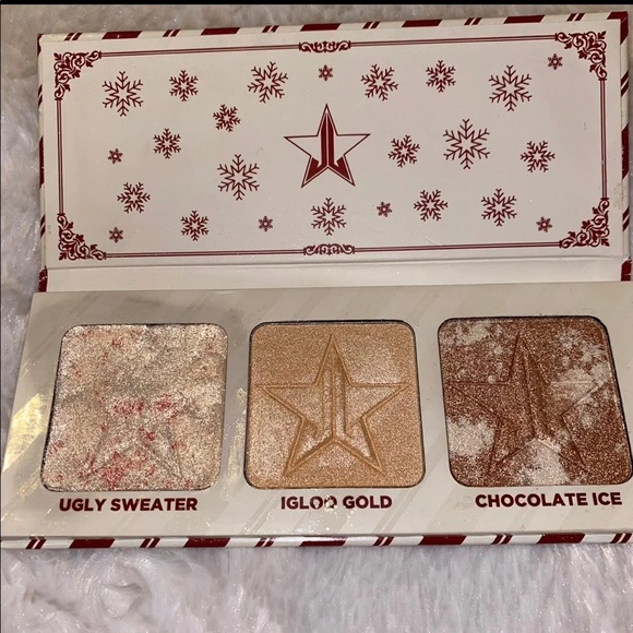 Jeffree Star Peppermint Frost Highlighter Palette with straw & JS Morphe brush